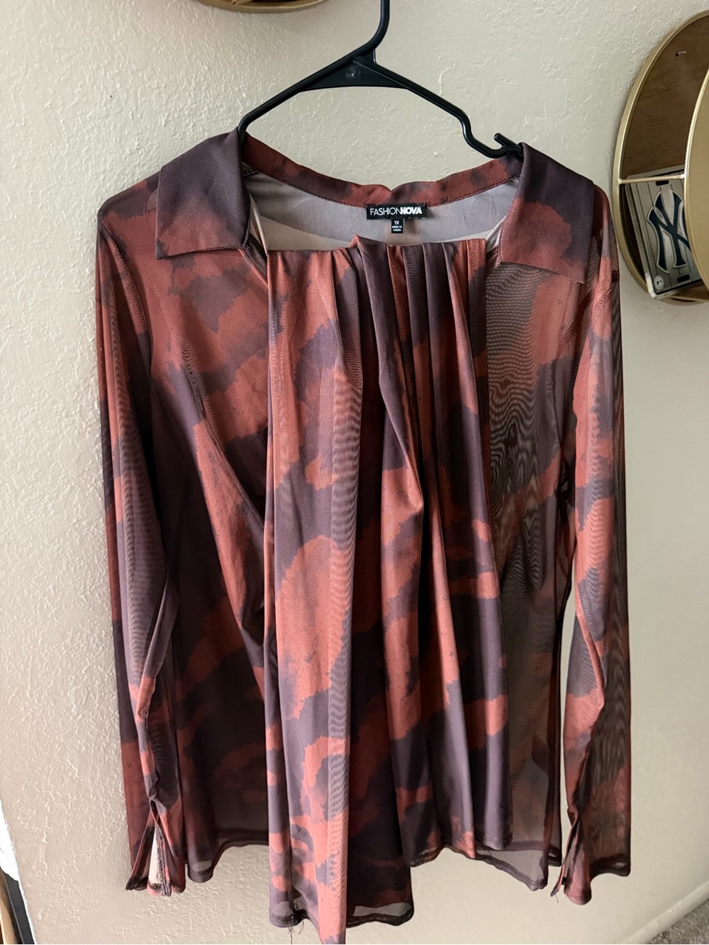 Fashion Nova Women's Rust & Brown Abstract Sheer Blouse